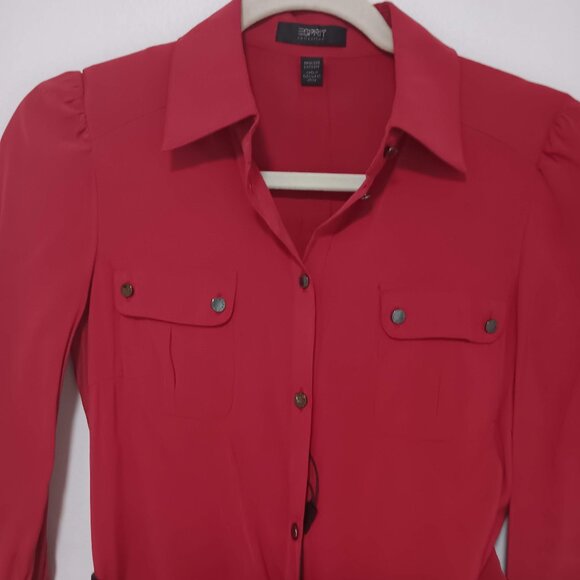Esprit Red Shirt Dress with Leather Belt – Size 4 (New, No Tags) - Picture 2 of 4
